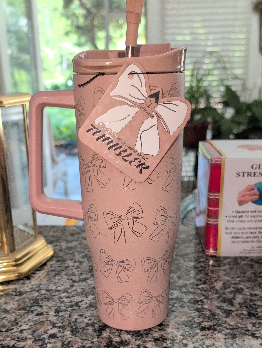 Bow Pattern Tumbler Travel Mug - Blush Pink 40 OZ NWT